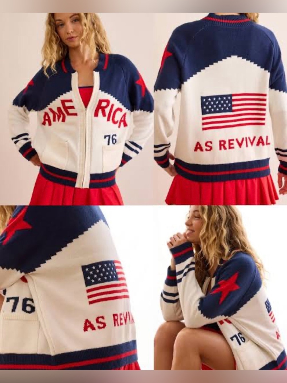 ALTAR’d State AS REVIVAL America Zip Front Varsity Cardigan Sweater Large NWT